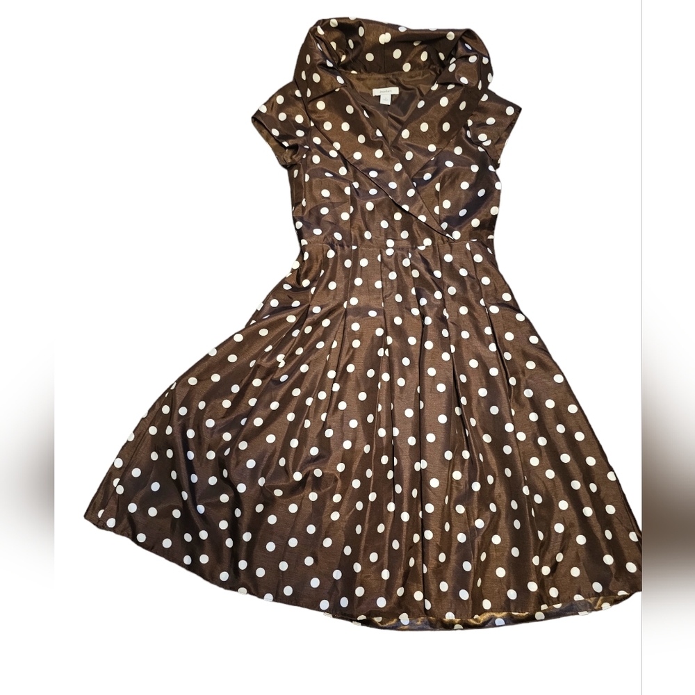 Dress Barn Retro Pin-Up Look Brown and White Polka Dot Dress Size 6